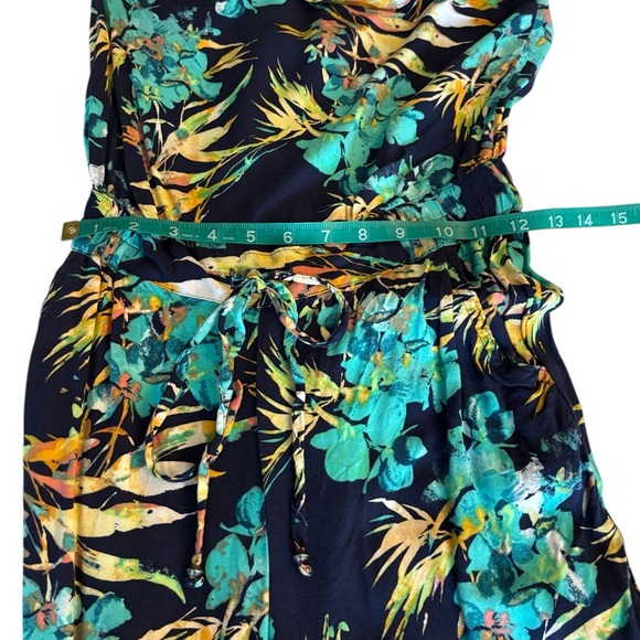 Mudd Women’s Blue & Teal Green Tropical Floral Strapless Jumpsuit Romper Sz XS - Picture 11 of 16